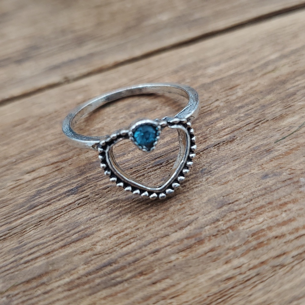 Aquamarine Crystal Heart Ring Size 6 R810